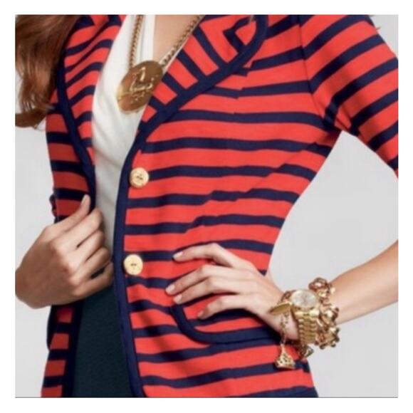 CAbi 224 Au Revoir Yacht Club Red Blue Stripe Nautical Preppy Jacket Blazer S - Picture 1 of 11